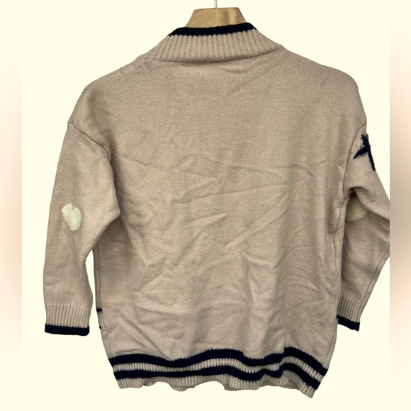 Super Soft Cardigan Heart and Stars Beige/Blue/White with Pockets - Picture 2 of 3